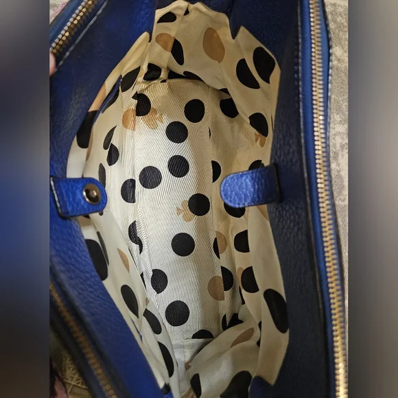 Kate Spade Glove Court Lainey 14 Karat Plated Blue Leather Double Zip Purse Bag - Picture 7 of 16